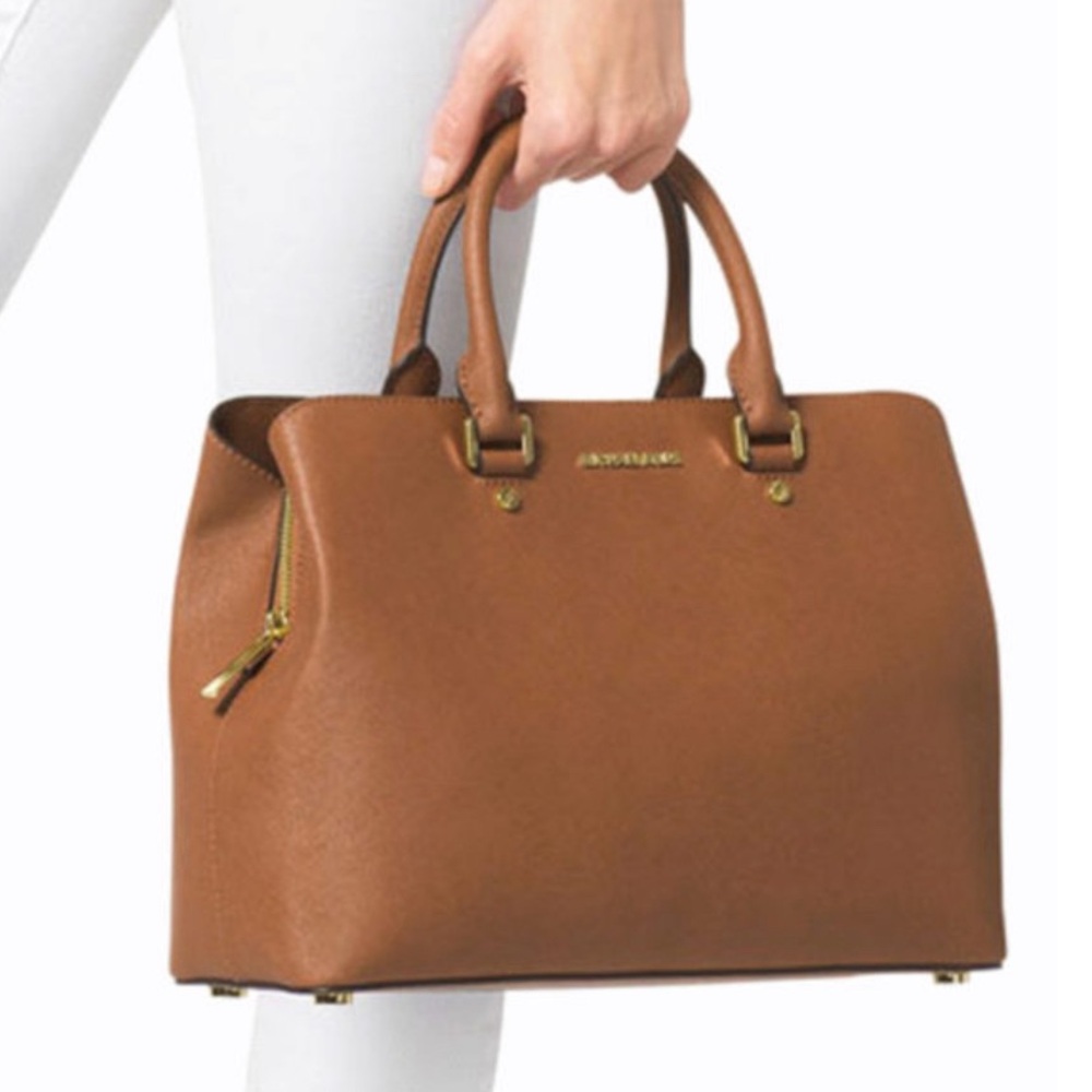 Michael Kors Savannah Large Saffiano Leather Brown Satchel ✨